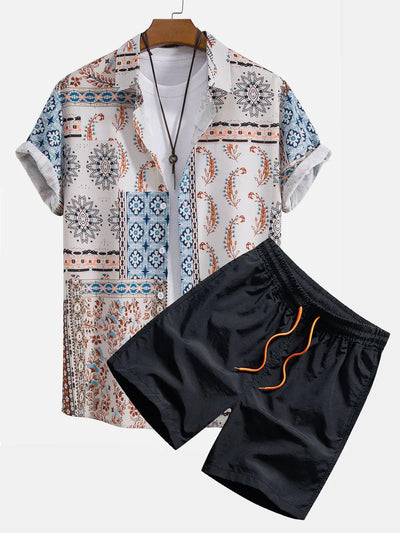 Printed Scarf Design Shirt & Swim Shorts Set