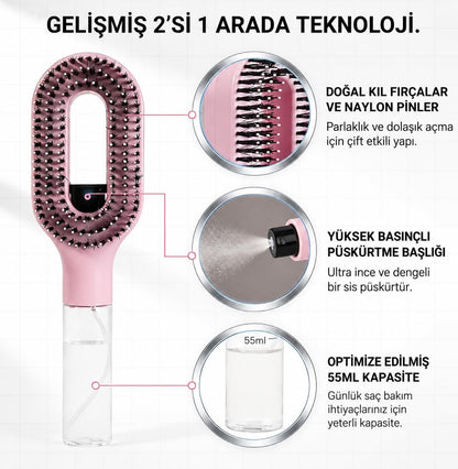 Spreyli ve Masaj Etkili Saç Şekillendirici Tarak