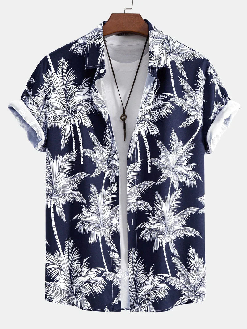 Tropical Palm Tree Print Shirt & Swim Trunks