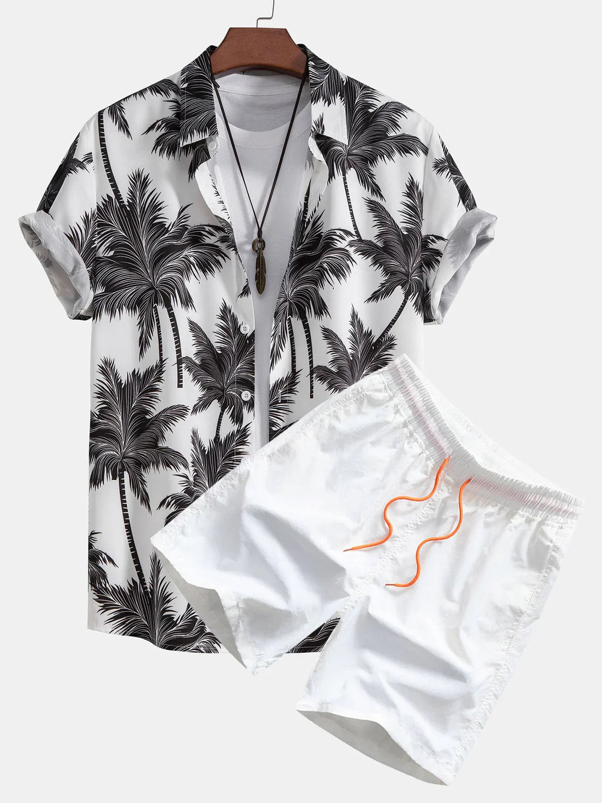 Tropical Palm Tree Print Shirt & Swim Trunks